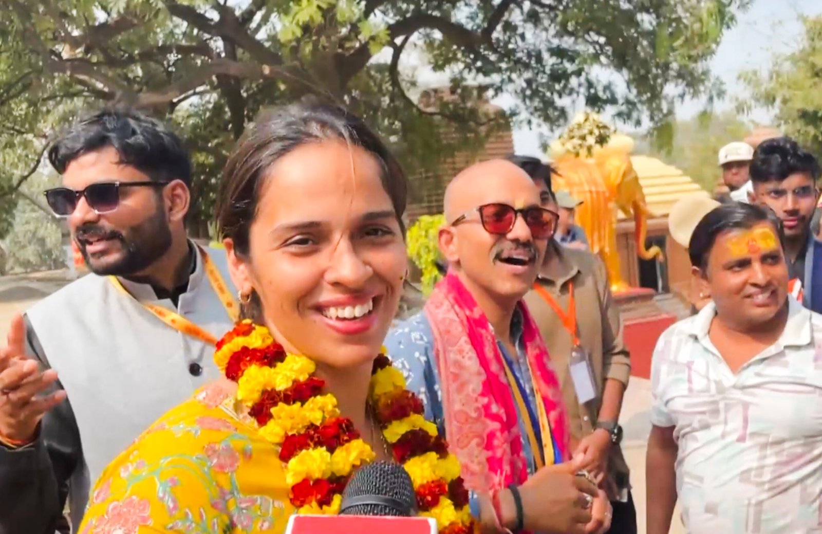 Olympic Medallist Shuttler Saina Nehwal Visits Maha Kumbh With Father